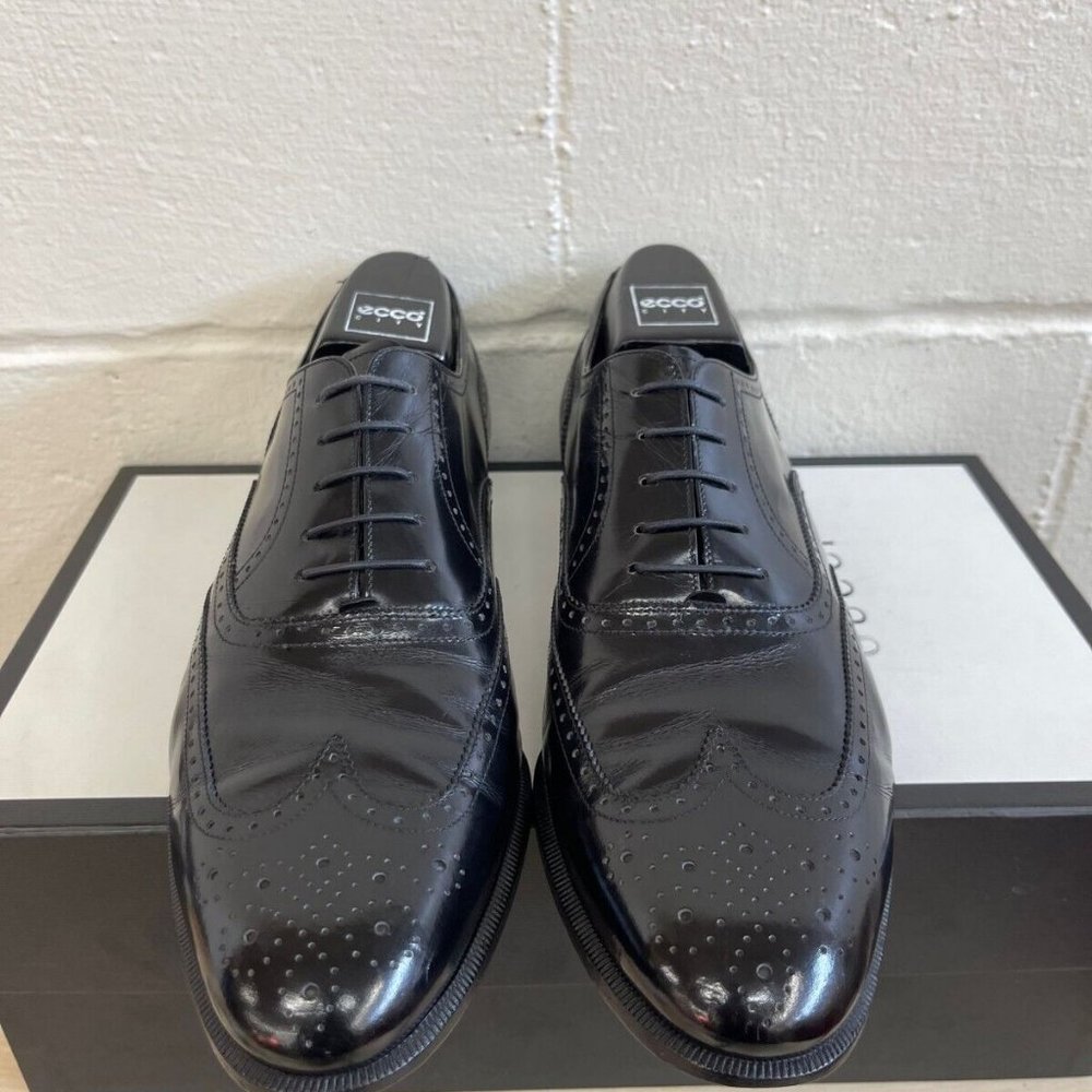 Salvatore Ferragamo Black Leather Wingtip Oxford Dress Shoes Lace up Men's 10 D‎